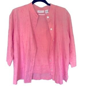 Parisian Works Linen 2 Piece Set Shell & Blouse Size Small Button Front Pink Top